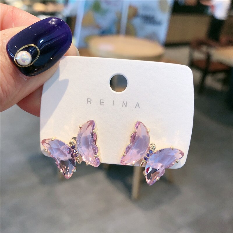 kristall Schmetterling Zucht Ohrringe Für Frauen Grün Rosa Lila Nette Koreanische Schmuck Frauen Ohrring Bricons: e041zi