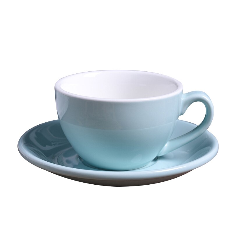 220ml keramiske kaffekopper kaffekoppsett europeisk stil cappuccinokopper til latte mokka te kaffekopp med tallerken: Himmelblå