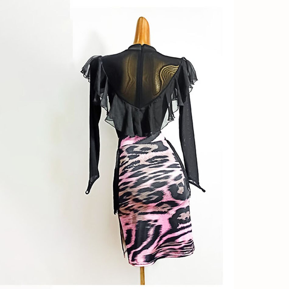 neue Latin Dance Kleid Frauen Leopard Latin Dance Rock für Ballsaal Samba Tango Chacha Bauchtanz Performamnce LP560