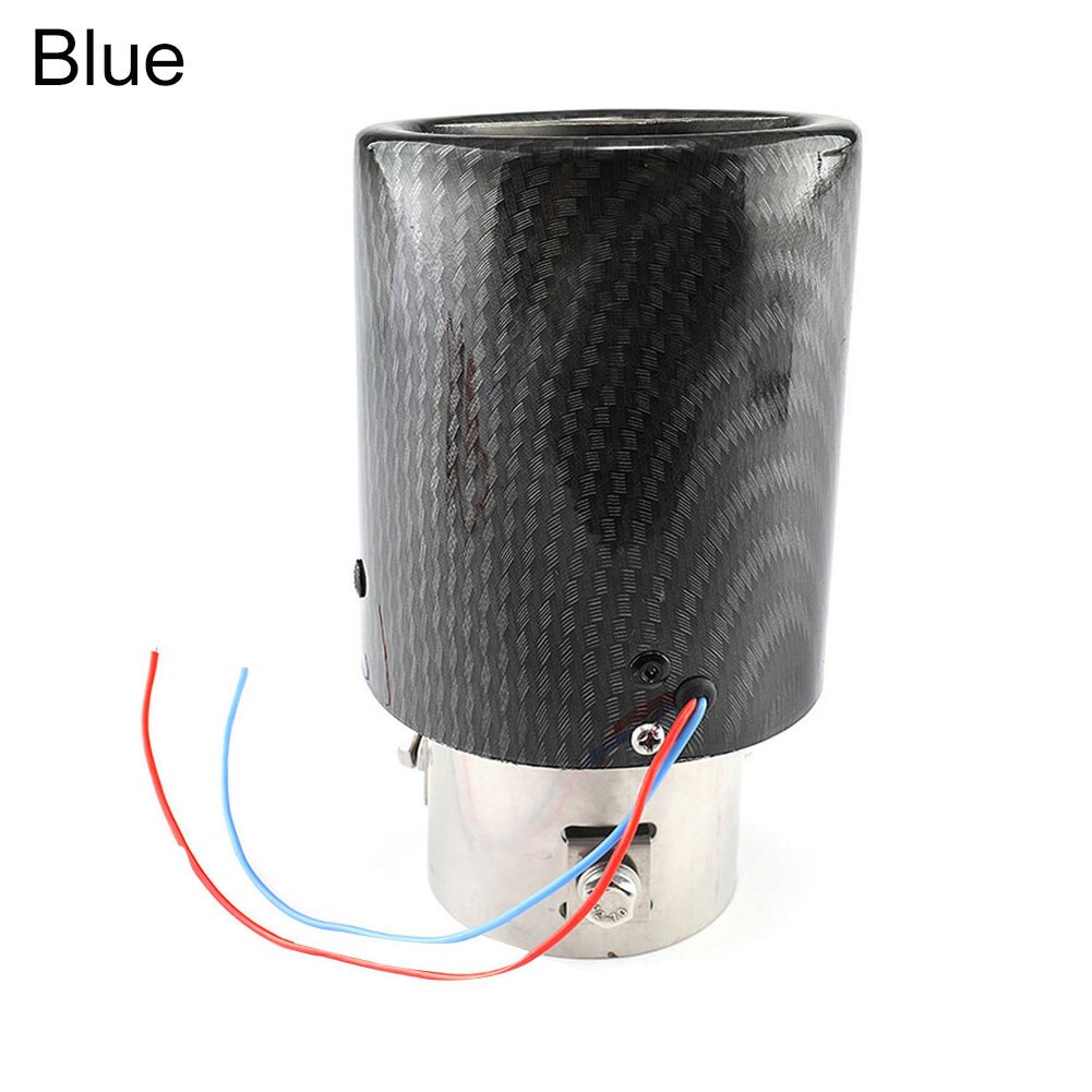 Universal Car Carbon Fiber Exhaust Muffler Tip Tail Pipe with Red/Blue LED Light: Blue Roll Edge