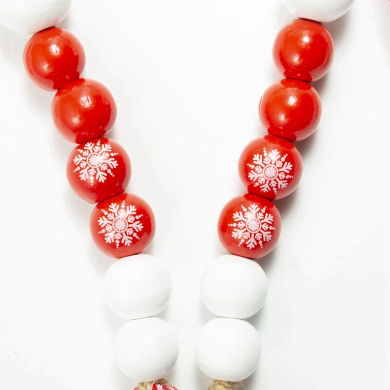 Guirlande de perles de bonhomme de neige, pompon de noël, corde de chanvre et perles en bois, décoration de maison faite à la main pour chambre à coucher