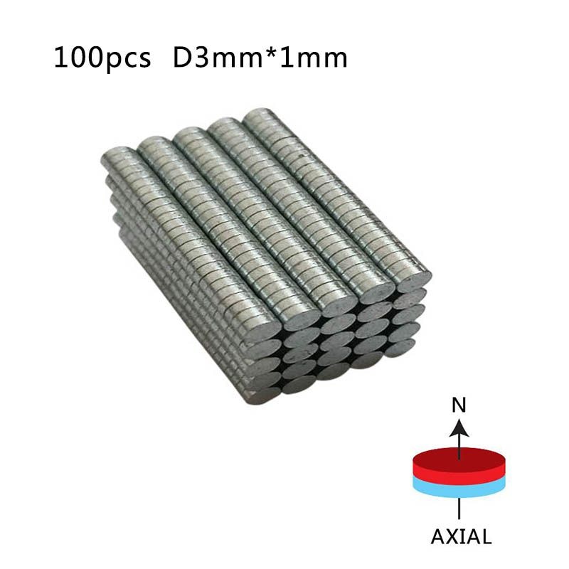 Runde ndfeb neodym disk magneter dia 3mm x 1mm n50 super kraftige stærk sjældne jordarter ndfeb magnet  sy2 100 stk/pak