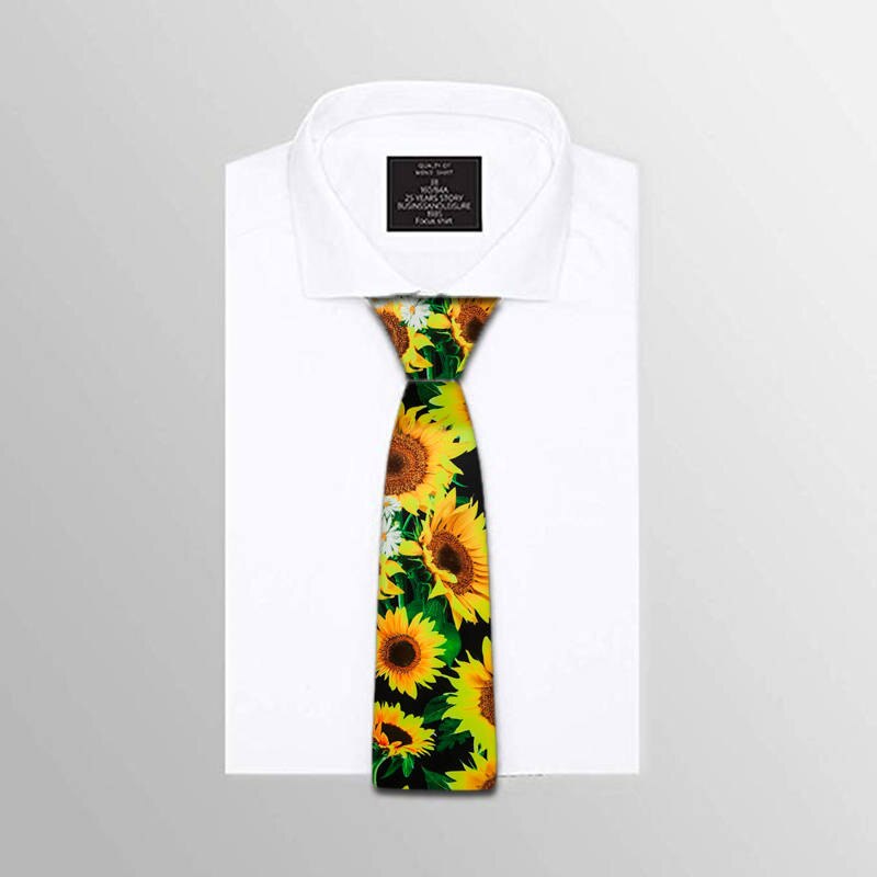 Cartoon Dog Sunflower Print Tie Casual Slim High 8cm Nylon Men Women Necktie Funnny Harajuku Party Dinner Female Men Tie