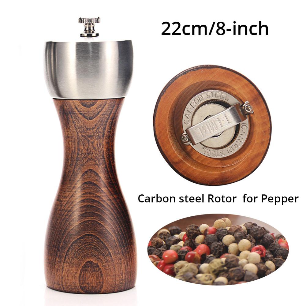 Wood Salt and Pepper Grinder - Wooden Mills, Gourmet Precision Mechanisms and Premium Sea Salt &amp; Peppercorns: 8in for pepper