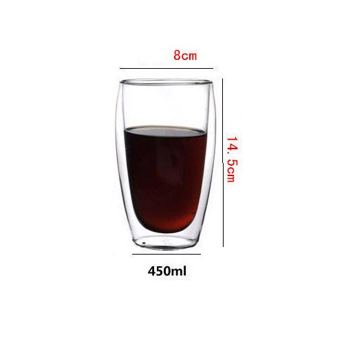 1 st dubbla kaffemuggar med handtaget muggar dricksisolering dubbelväggig glas tekopp drinkware mjölk: B 450ml
