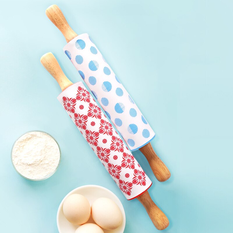 Rodillo de silicona antiadherente con mango de madera, rodillo para masa y harina, utensilios de cocina para hornear, 12 pulgadas,