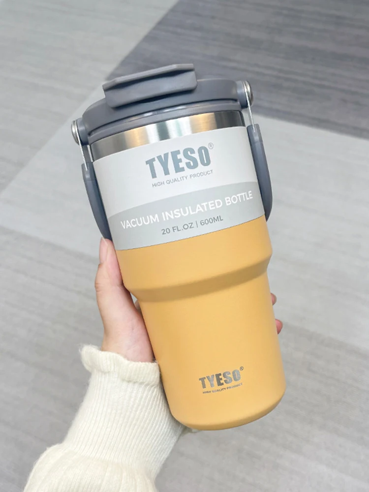 Tyeso kaffeebecher mit doppelwandiger isolierung und kälteisolierung, tragbarer eisbecher mit großem fassungsvermöGen, edelstahl: Gelb / 501-600ml