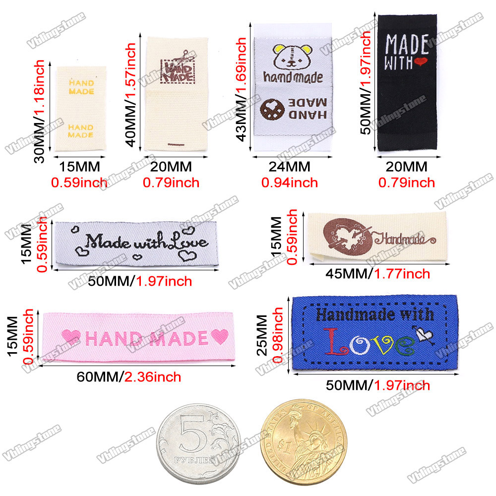 200Pcs Mix Cloth Labels Cartoon Pattern Hand Made Tags For Knitted Hats Woven Handmade Labels DIY Bag Shoes Sew Accessories