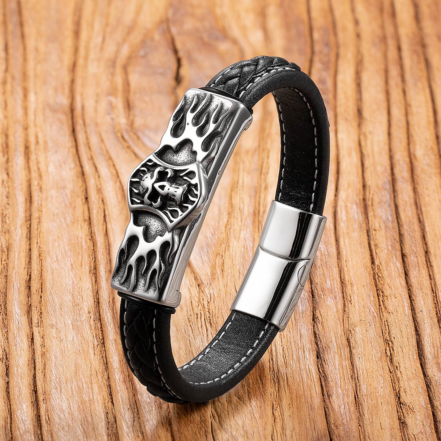 Pulsera Punk con forma de calavera para hombre, brazalete de acero inoxidable, estilo Hip-Hop, Rock Street, accesorios de joyería,: 19 cm / Chapado en platino