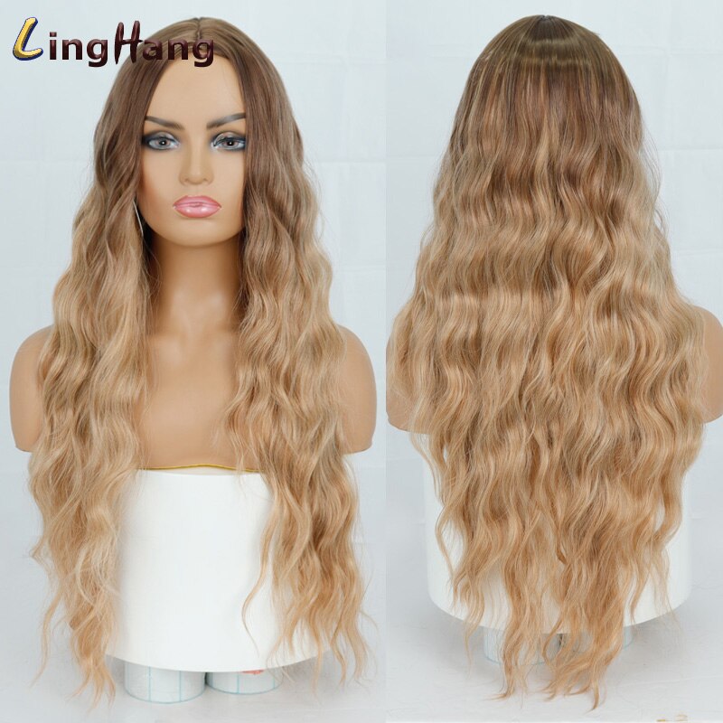 Leng Hangen Lange Water Wave Kapsel Pruiken Paars Blauw Roze Goud Hoge Temperatuur Synthetische Midden Pruik Cosplay Vrouwelijke Pruik: R6-30-613