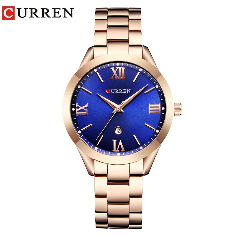 CURREN Top Luxe Band Vrouwen Horloges Mode Quartz Vrouwelijke Polshorloge Rvs eenvoudige Waterdicht Horloge Relogio Feminino: Rose gold blue