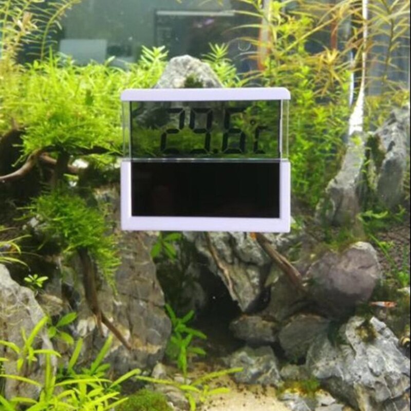 LCD Digital Aquarium Thermometer Solar Energy Temperature Monitor for Fish Tank Stick-on Tank Temperature Sensor