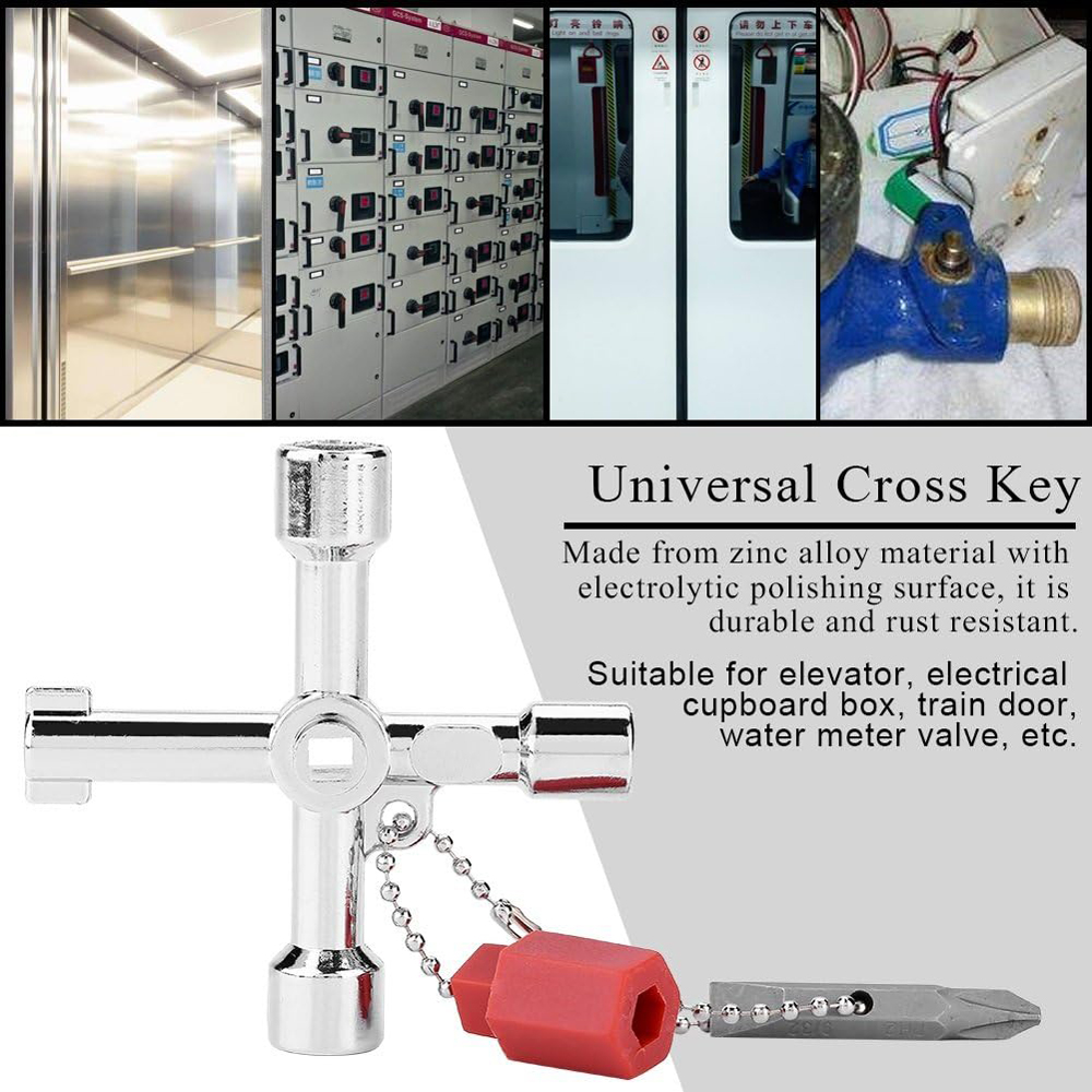 Llave cruzada de 4 vías, llave triangular multifunción de aleación de Zinc, llave de apertura Universal, herramienta para fontaneros, electricistas, gabinete de ascensor