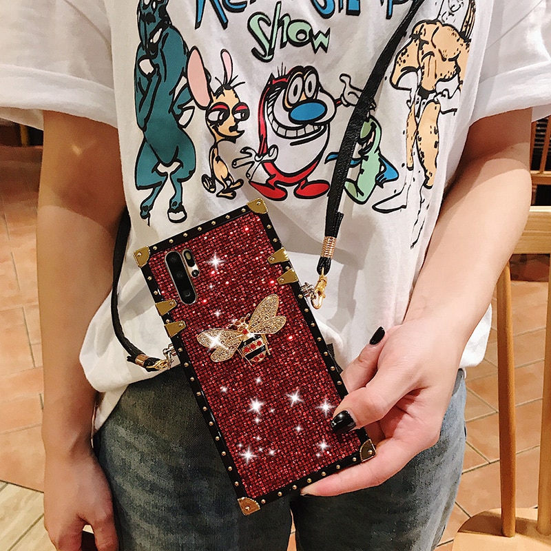 Glitter Crossbody lanyard Case for Huawei P30 P20 Pro Luxury Bling Sequins Diamond Phone Case for Huawei P30 Girl Cover Fundas