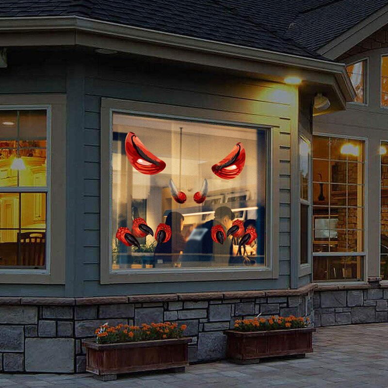 Halloween Monster Wall Sticker Room Home Decoration Scary Eyes Fangs Claws Door Stickers Poster DIY Monster Wallpaper