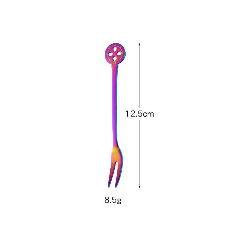10PCS/Set Fruit Forks Stainless Steel Gold Cake Dessert Forks Lovely Mini Fork Used For Cake in Party Restaurant With Box: 10pcs rainbow