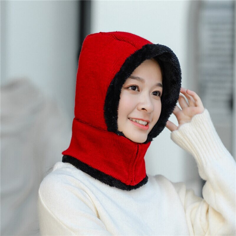 Reißverschluss Frauen Winter Hüte Plüsch Warme Sturmhaube Damen Ring Hütte Mit voll Gesicht Maske Kreative Atmungsaktive Gesichtsmaske: Wein rot