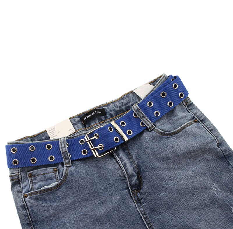 Best YBT-Cinturón de lona Unisex, cinturón con hebilla de aleación de doble fila para fotos de la calle, cinturón hueco Chic con cadena: C Blue