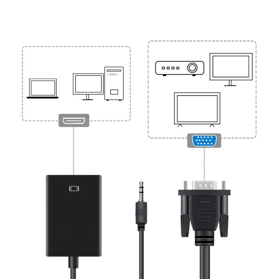 Full Hd 1080P Vga Naar Hdmi-Compatibel Converter Adapter Kabel Met Audio Output Vga Hd Adapter Voor Pc laptop Naar Hdtv Projector