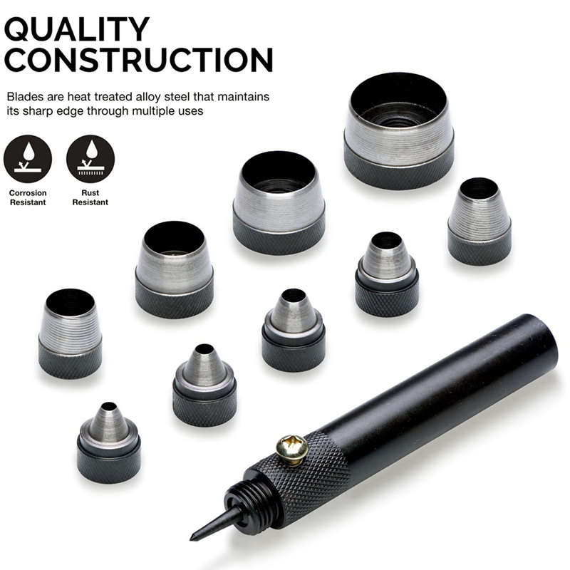 10 stuks zware holle ponsset, pakking, leer, rubber, ponsen, doe-het-zelf, leerbewerking, perforeergereedschap, gereedschap om te ponsen
