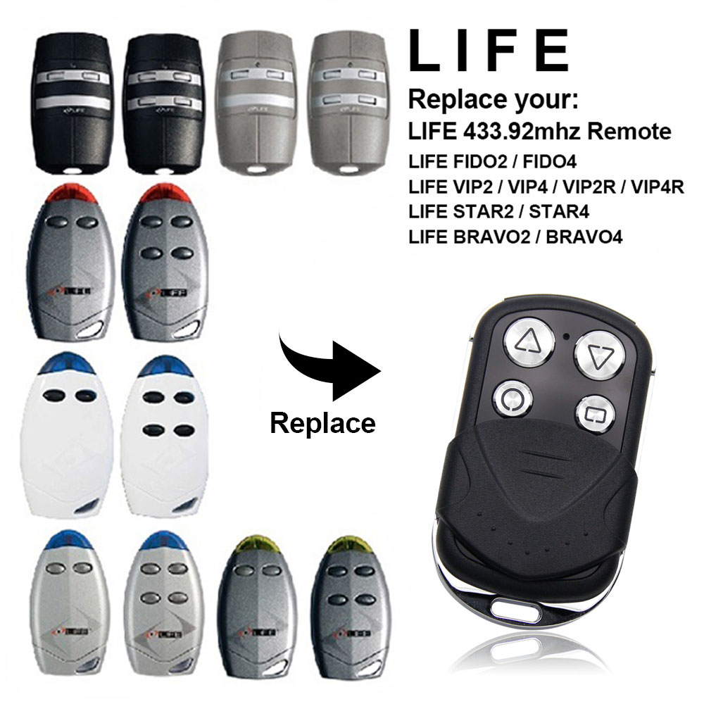 LIFE – télécommande de porte de Garage, 433.92MHz, Code de roulement 433,92 MHz, FIDO2 VIP2 VIP4 STAR2 BRAVO4