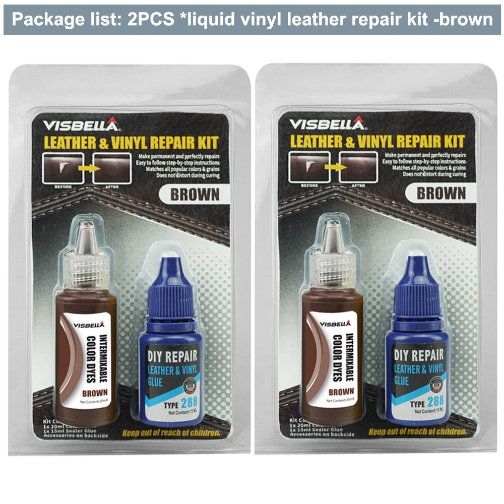 Visbella Vloeibare Leder Vinyl Reparatie Kit Restorer Meubels Auto Zetels Sofa Jas Purse Schoenen Cleaner Black Bruine Huid Reparatie: 2PCS brown