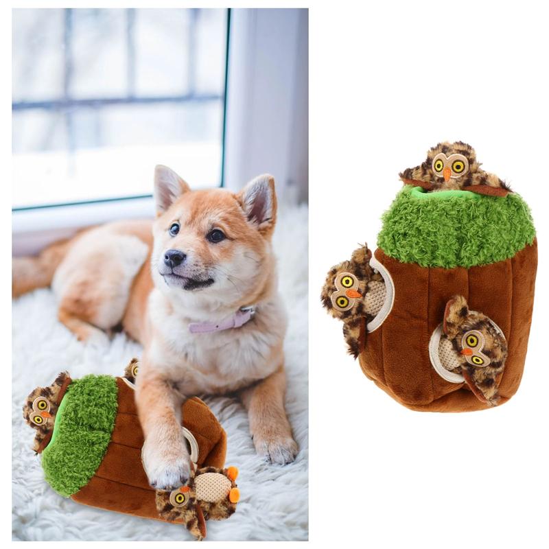 4Pcs Dog Squeaky Plush Toy Tree Trunk Squeaky Plush Toy Pet Chewing Plaything Hide And Seek Activity Game Toys For Dogs Cats