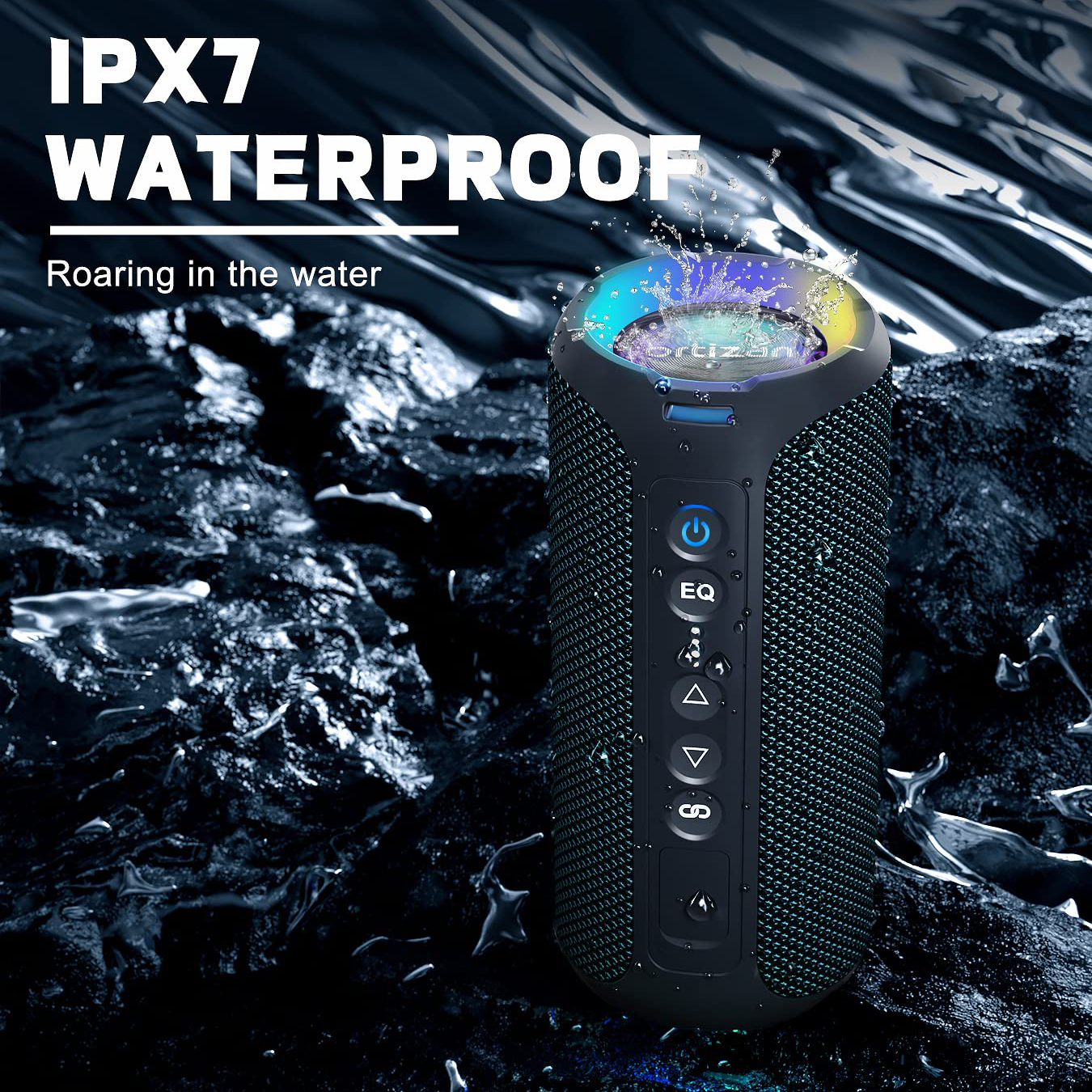 Ortizan 40W PMPO Loud Stereo Portable Speaker, Wireless Speaker, Shower Speakers Featuring Deep Bass, LED Light, 30H Battery, T
