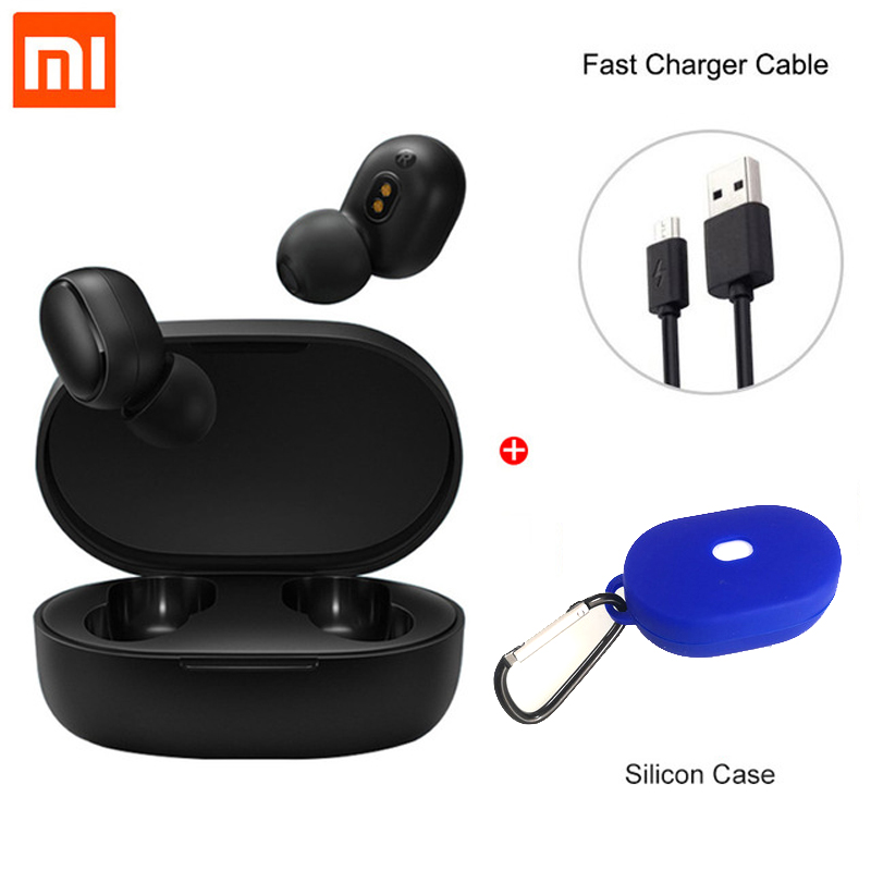 Xiaomi Redmi Airdots Earbuds TWS Wireless Bluetooth Earphone Stereo bass Bluetooth 5.0 With Mic Handsfree AI Control: Global blue case