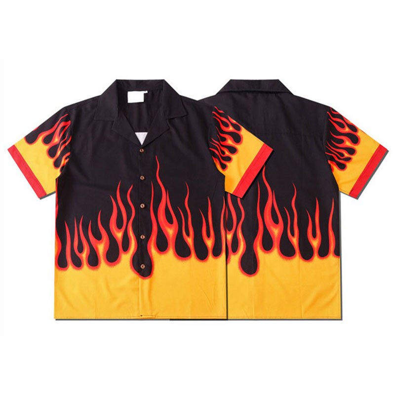 Flamme Gedruckt Hemd Paare Tragen Lässige Männer Frauen Hemden Harajuku Hüfte hüpfen Streetwear verlieren Langarm Blusen StreetWear: MCS19 / XL