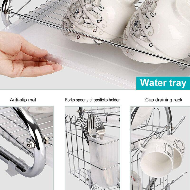 Kitchen Dish Cup Drying Rack Drainer Dryer Tray Cutlery Holder Organizer 45x25x39cm