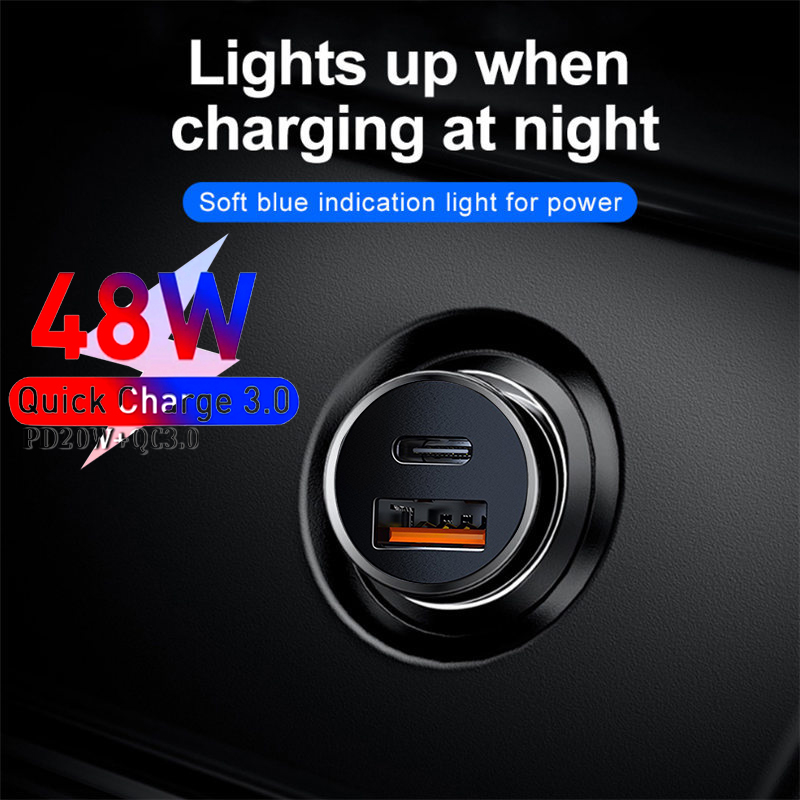 48W Mini Dual ports Car Charger For Mobile Phone Tablet GPS Fast Charger Car- Charger Car USB Phone Charger Adapter in Car PD QC