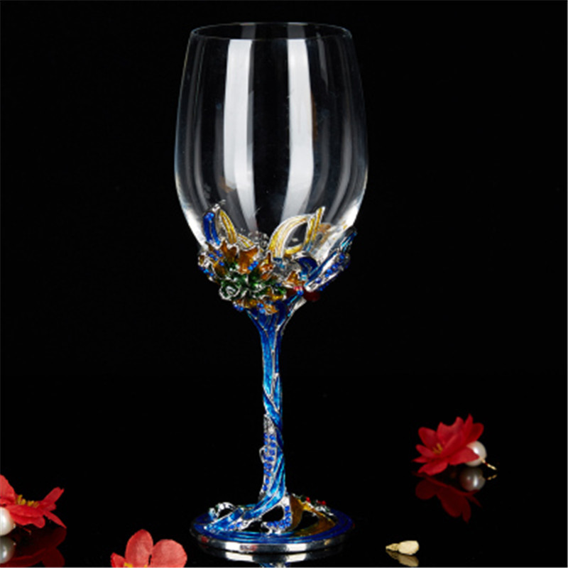 Krystal champagne rødvinsglas høj fod emalje kop gifte dekoration fugl form bæger: D