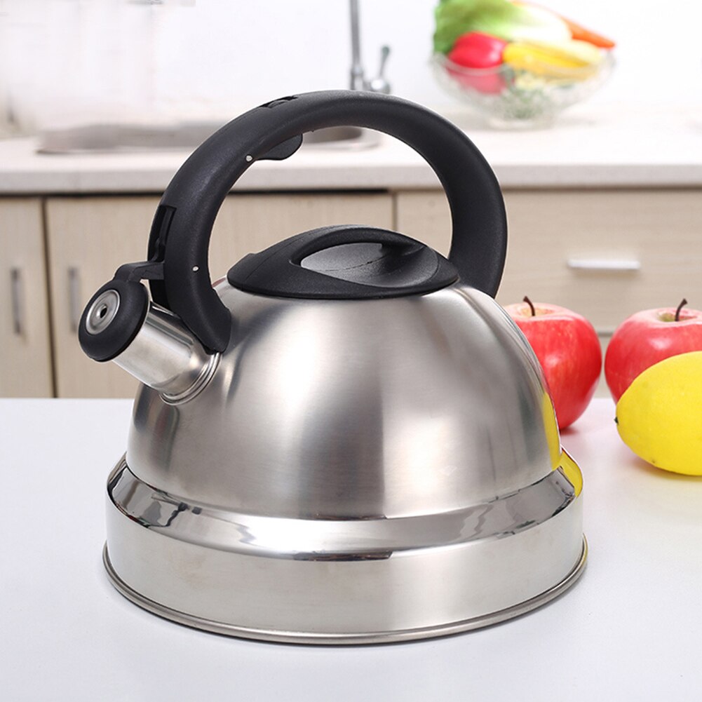 3L Teapot Rustproof Large Capacity Ergonomic Handle Whistling Tea Kettle Stainless Steel With Push Button Stovetop Anti Scald