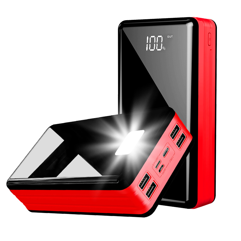 80000mAh Portable Mobile Power Bank with 4 USB LED Digital Display Charger Powerbank External Battery for Xiaomi Samsung IPhone: red
