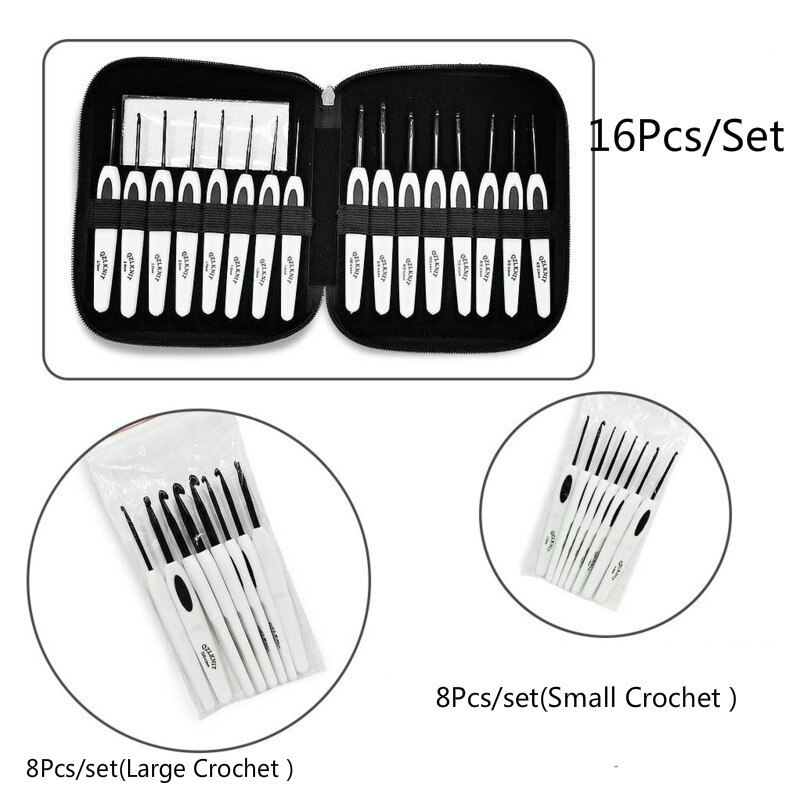 Crochet Hooks Kit Ergonomic Plastic Handle Knitting Needles Set Different Sizes For DIY Craft Yarn Socks Sweater Weaving Tools