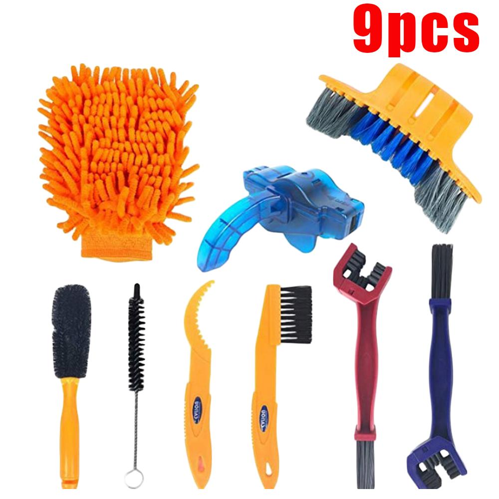 7/8/9pcs Cleaning Kit Bicycle Chain Washer Bicycle Chain Washer Mountain Bike Cleaning Tool Brush Set Bicycle Accessories: 9pcs