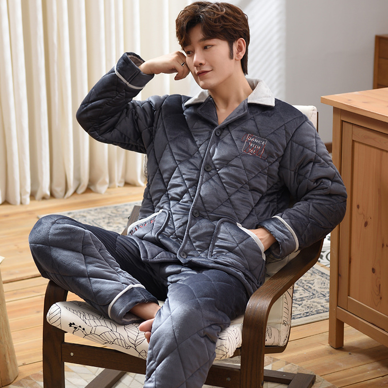 Bawełniana piżama męska zimowa pluszowa zagęszczona kryształowa pluszowa Super miękka prosta atmosfera ciepły materiał pluszowe ubrania domowe: LM8910 / XXL