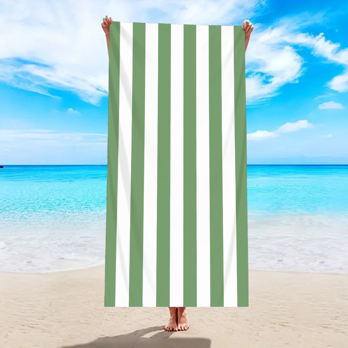 150/178cm 1pc Minimaal gestreepte strandhanddoek Ultra fijne vezels Sneldrogend Absorberende handdoek Strandzwemmen Vakantiehanddoek Deken: XS (veiligheidshulpmiddelen) / groen