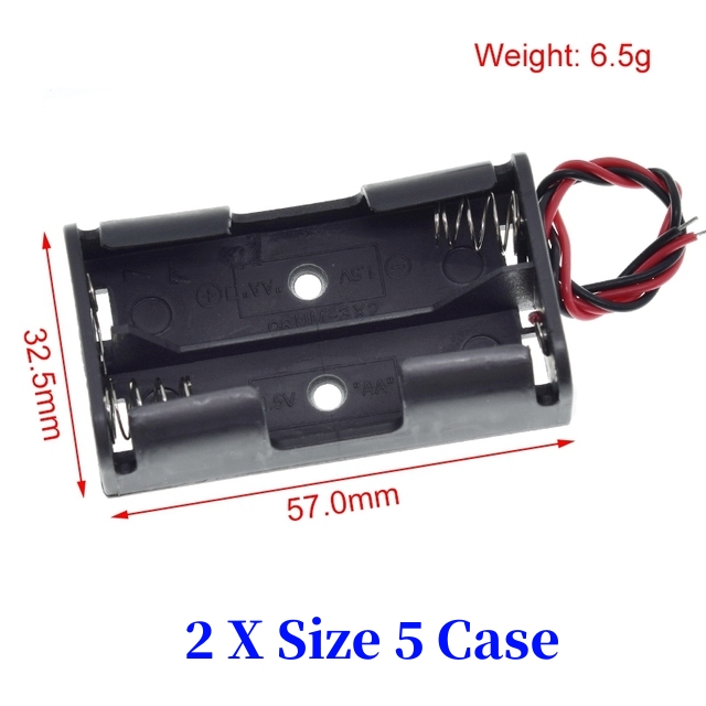 Caja de soporte de batería AA/18650 de tamaño estándar de plástico negro con cable de plomo 3,7 V/1,5 V Clip: Plata