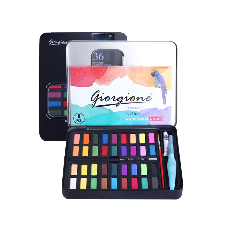 36-Kleuren Glitter Aquarel Verf Set Aquarel Pigment Schilderen Leveringen Metallic Effen Water Kleuren Palet