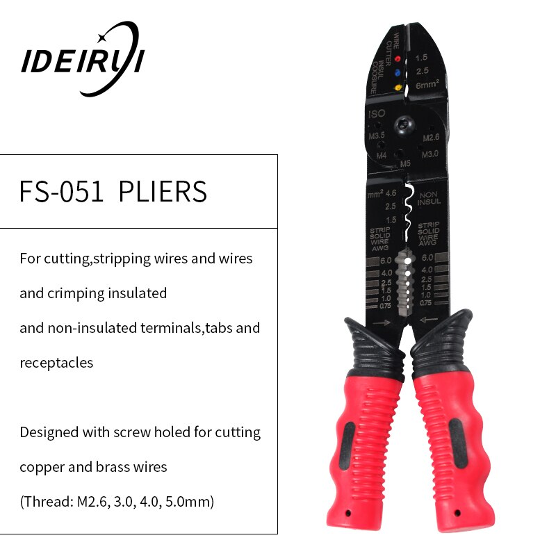 Alicates de prensado multiherramienta, combinación de terminales eléctricos, pelacables de corte, Alicates eléctricos, FS-051,: FS-051