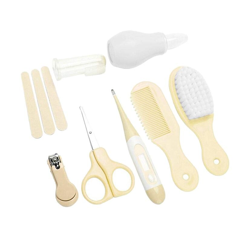 2 Set Baby Care Kit,Nail Clipper Manicure Scissors Nose Cleaner Hair Brush Bathing Tool-Blue & Yellow