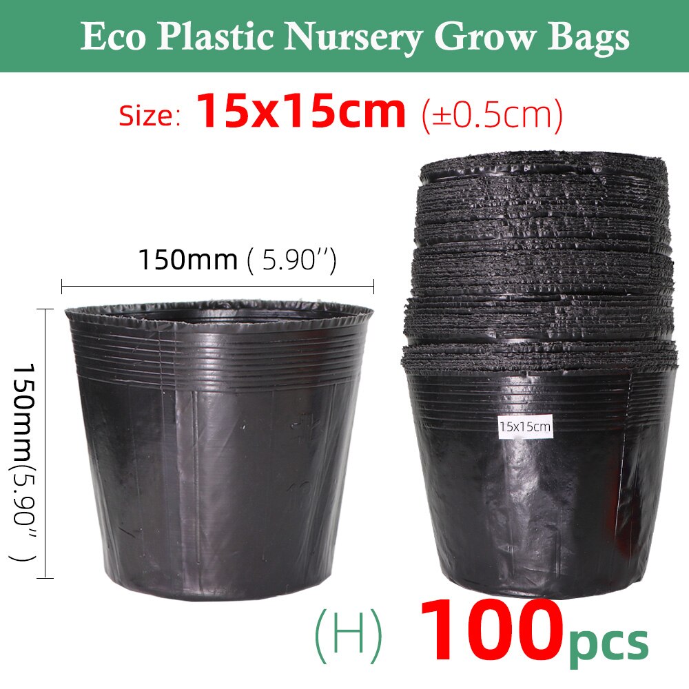 15 Sizes Plastic Disposables Nursery Grow Pots Seedling Breathable Bowl Cup Black Planting Nutrition Bag Garden Flower Vegetable: Hx100pcs