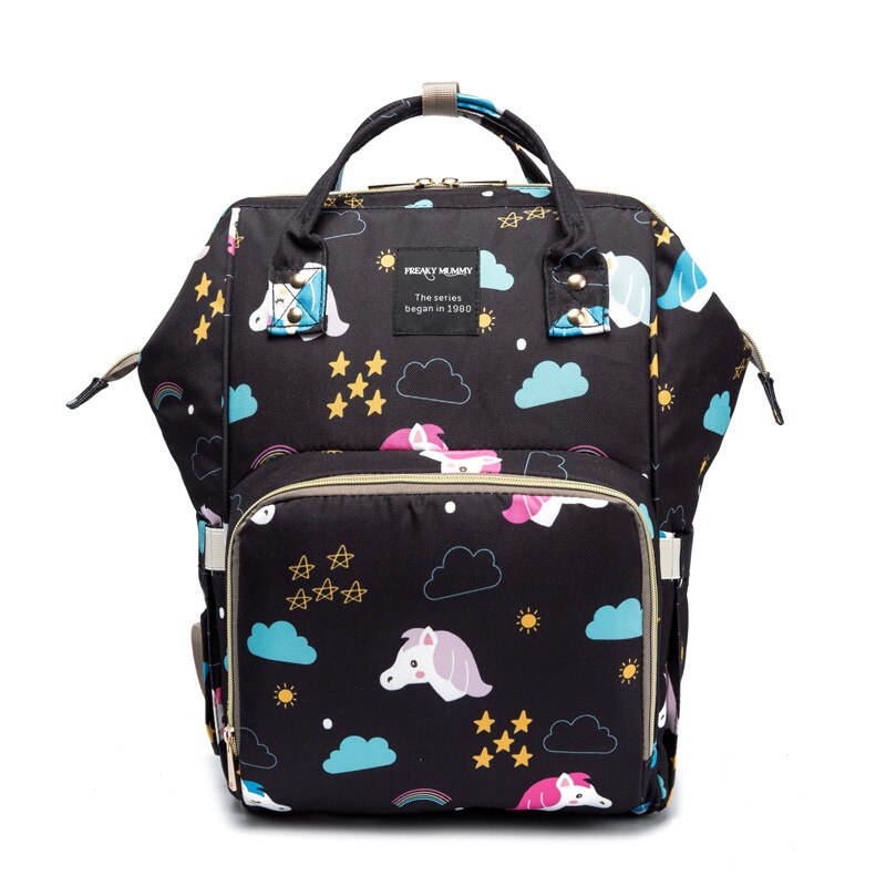 Usb Luiertassen Rugzak Opvouwbare Zonnebrandcrème Baby Bed Wieg Tas Grote Capaciteit Isolatie Verpleging Wandelwagen Zak Met Aankleedkussen: Dreamy Horse Black and White with Pattern