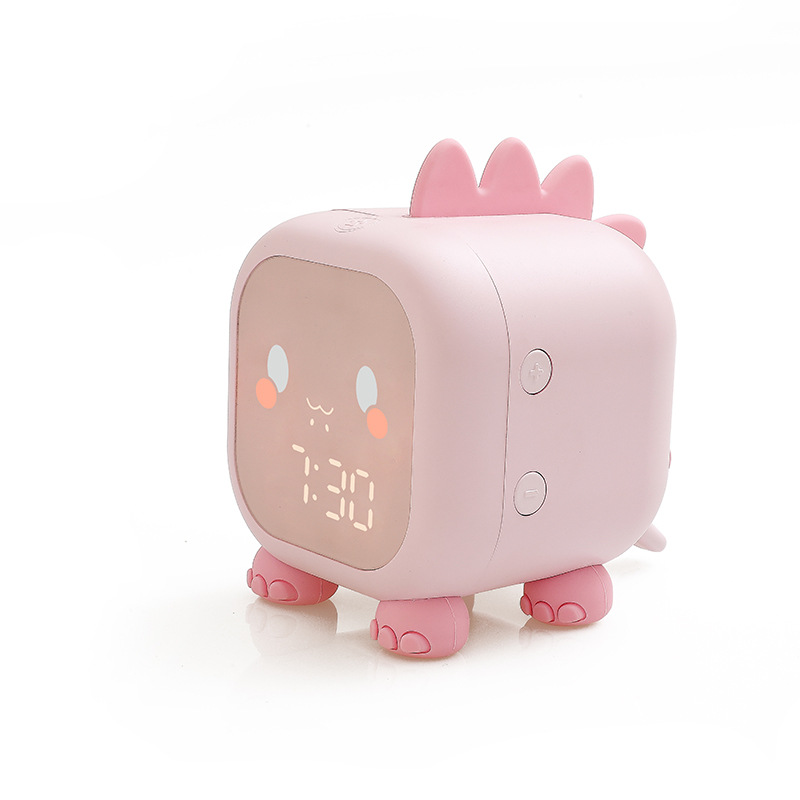 Leuke Cartoon Dinosaurus LED Digitale Wekker Wake Up Nachtlampje Relojes Desktop Decoratie Kinderen Slaap Trainer: WHITE