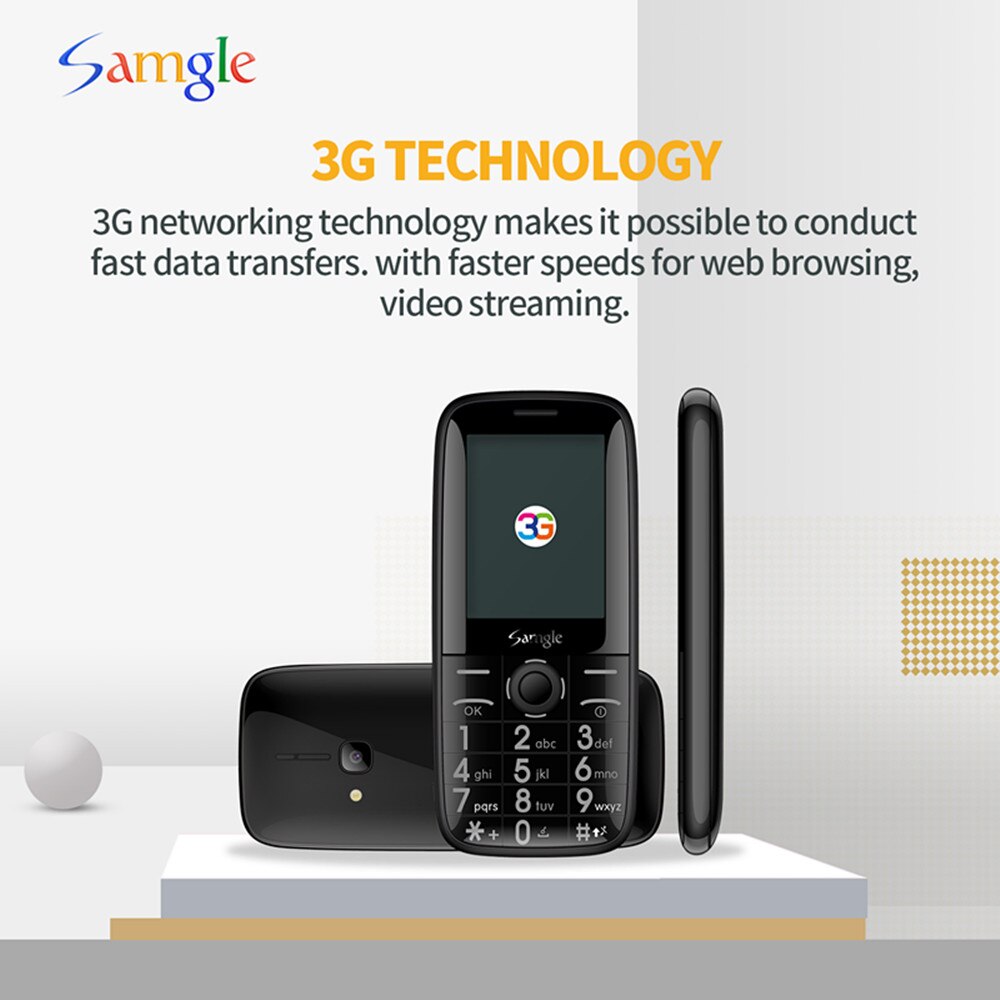 Samgle ZOEY F3 WCDMA 3G Bar Feature Phone Big Keyboard For Elder Support Whatsapp Facebook Twitter Color Display Torch
