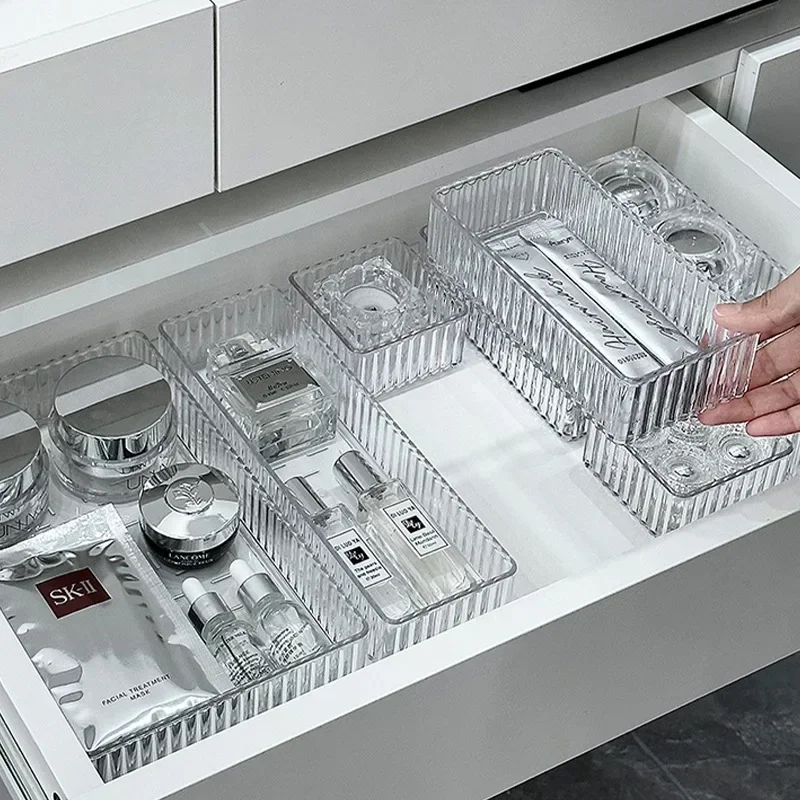 Onbeperkt Bureaulade Organisatoren Set Plastic Badkamer Opslag Make-up Organisator Helder Transparant Opbergdoos Bakken