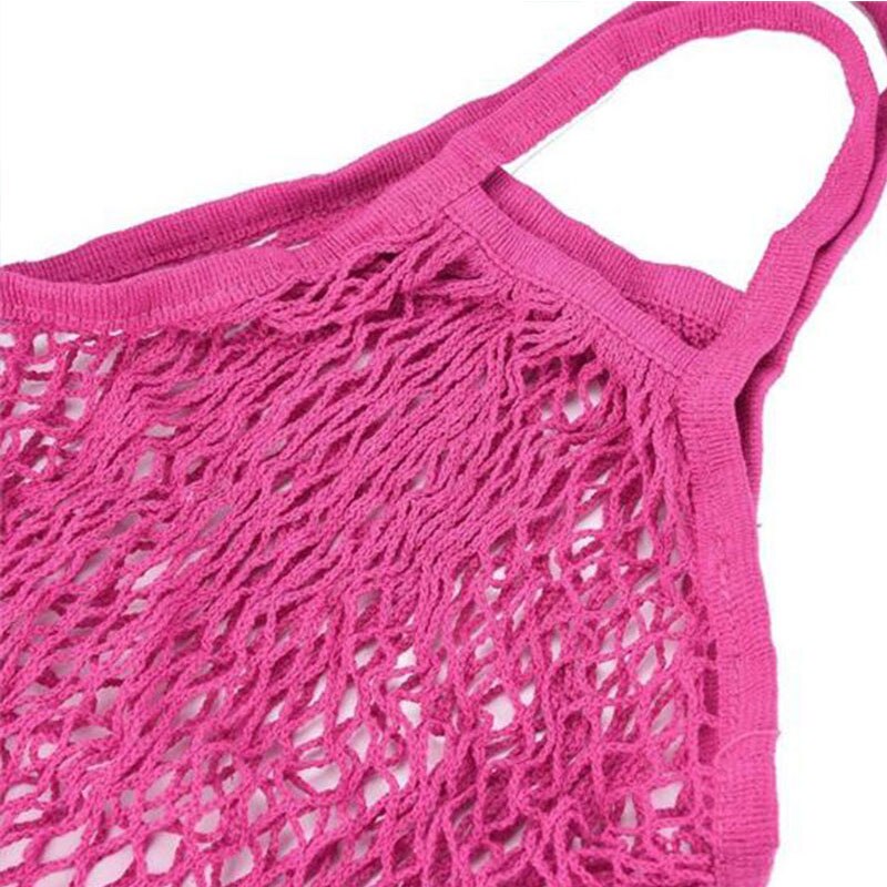Eco Friendly Reusable Produce Bags Reusable Organic Cotton Mesh Bags for Fruit Vegetable Shopping Handbag Long Handle Net Tote: rose