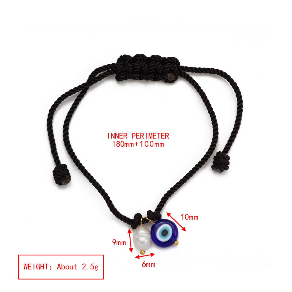 Pulsera de cuerda trenzada de ojo de la suerte, pulsera ajustable de cuentas de perlas de agua dulce de mal de ojo turco para mujeres y hombres, pulseras bijoux